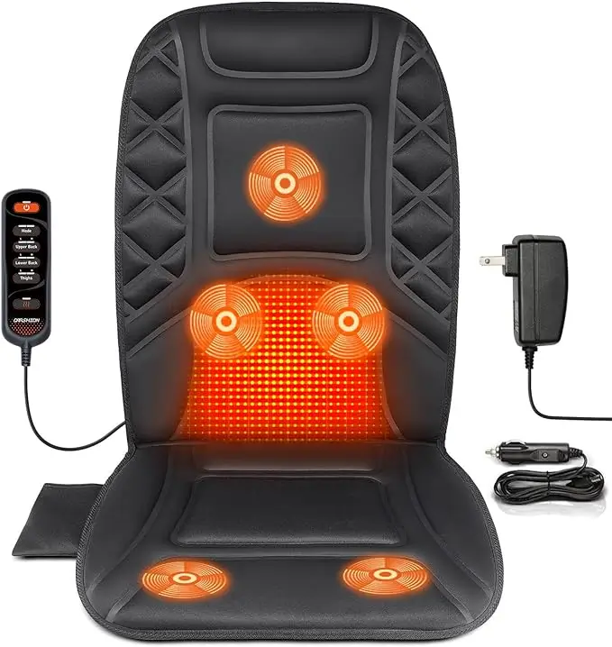 CARSHION Massage Seat Cushion with Heat Back Massager Heated Seat Cover with 5 Vibrating Massage